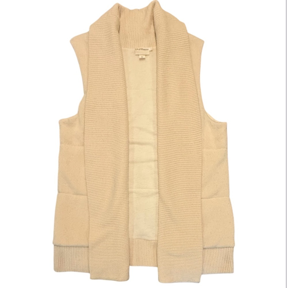 DKNY Wool/Silk/Cashmere Ivory Open Front Tunic Sweater Vest Size Large MSRP $495